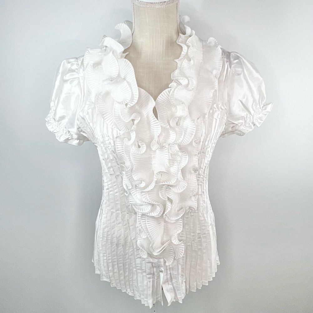 VTG Jaipur Crinkle Ruffle White Button Up Shirt Medium